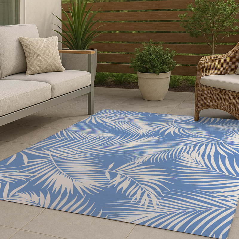 Tapis d'extérieur Waving Palms, Bleu, Rectangulaire 8 pi x 10 pi