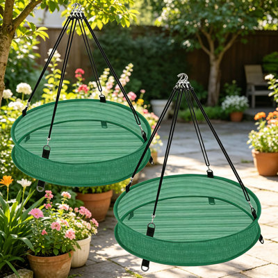 Ensemble de 2 plateaux à collecteur de graines pour suspendre les mangeoires à oiseaux, cerceau en maille robuste, accessoire de plateforme de mangeoire extérieure, durable et facile à nettoyer, vert 20 po