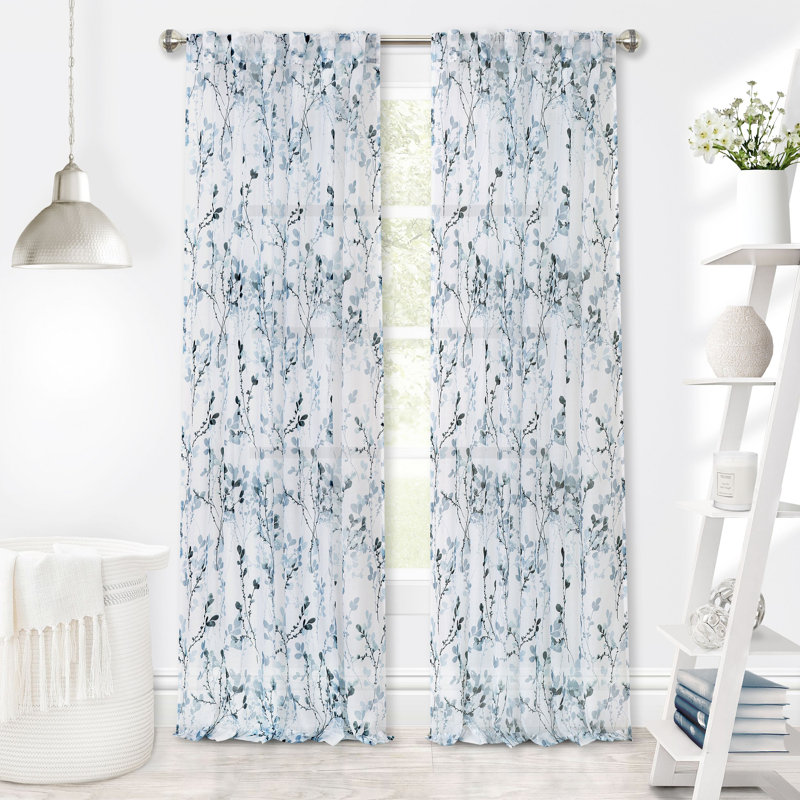 Teal Semi-Sheer Polyester Back Tab Window Curtain Panel