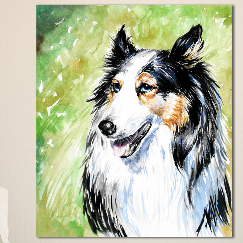 « black collie dog aquarelle », reproduction d’art sur toile tendue, H 40 po x l 30 po x P 1 po