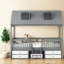 Lit simple polyvalent en bois gris avec rangement et lanterneaux