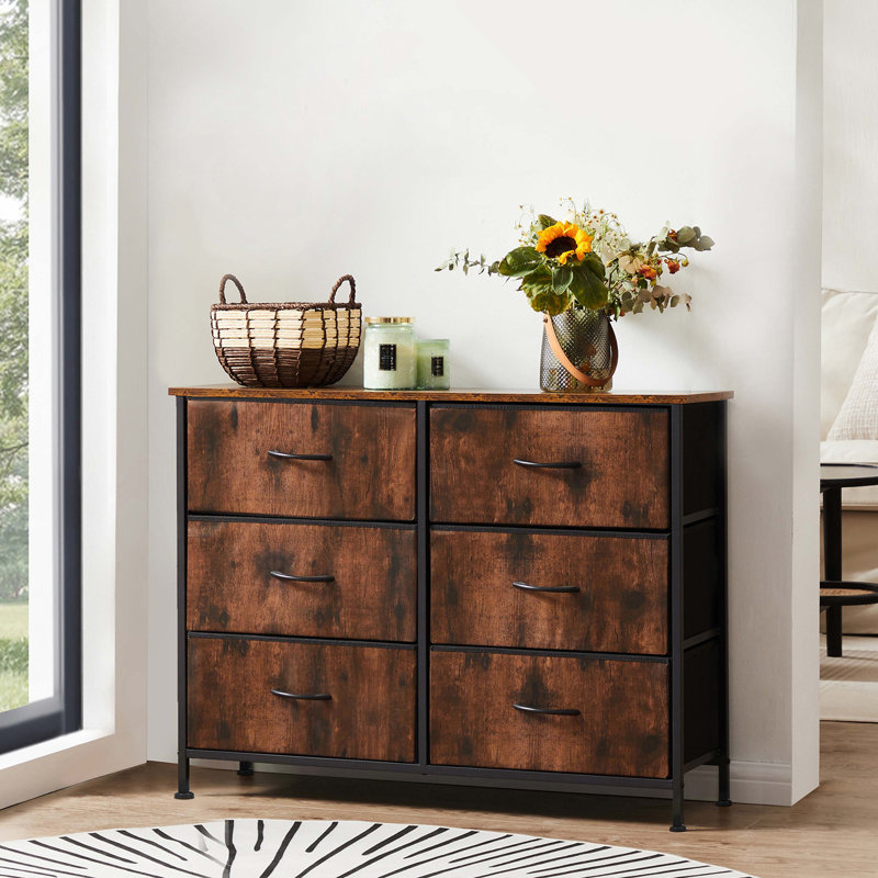 Commode à 6 tiroirs en métal, Brun rustique