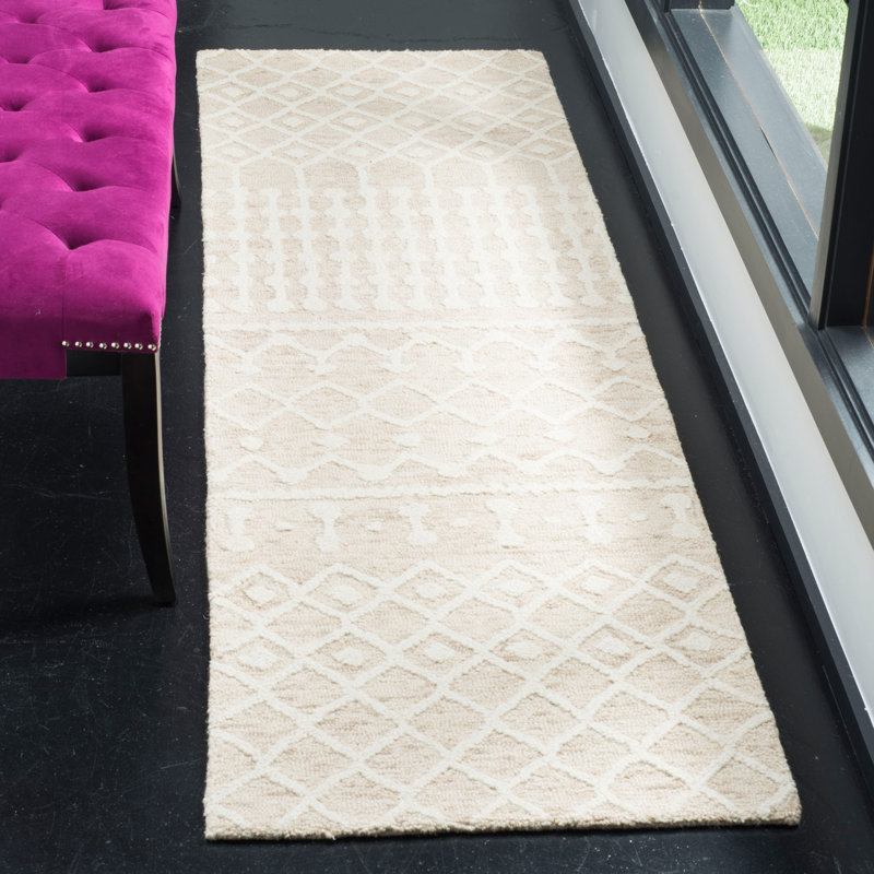 Jeannine Handwoven Flatweave Wool Beige/Ivory Geometric Area Rug, Runner 2'3" x 8'