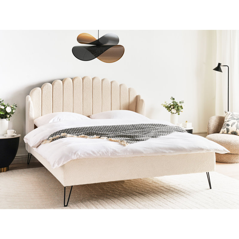 Bed Boucle Ambillou, European Kingsize (160 x 200 cm), Beige