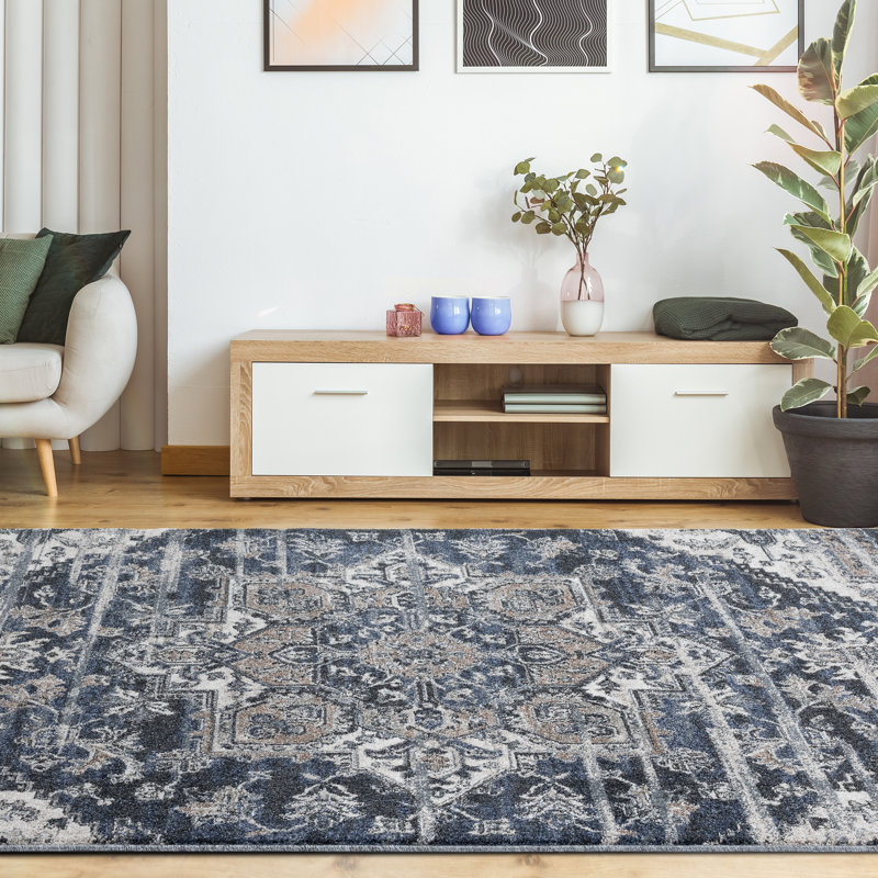 Tapis de zone bleu abstrait Taba, Rectangle de 5 pi x 7 pi