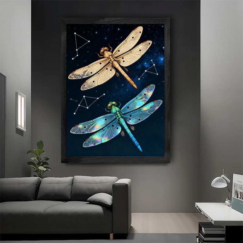 Art encadré noir avec libellule céleste, impression de cadre fantaisiste coloré Boho, H 11 po x l 9 po