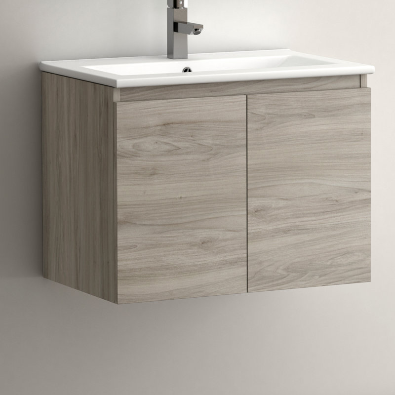 Jasso 24'' Single Bathroom Vanity with Ceramic Top, Gray
