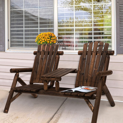 2 chaises en bois avec table, séduisante pour la cour extérieure, patio, terrasse, porche - foyer confortable
