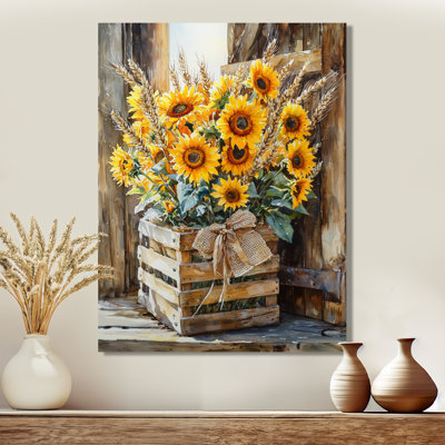 Wheat Sunflower Bouquet At The Farm - Sunflowers Wall Art