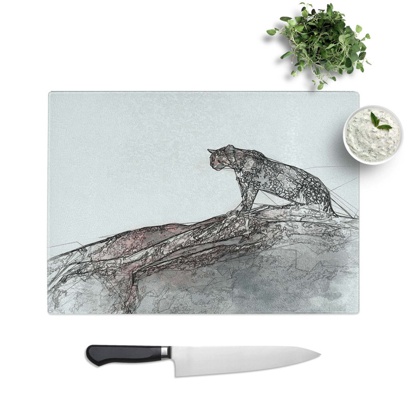 Glass Leopard Upon The Rock in Abstract Chopping Board, 39 cm W x 28.5 cm L