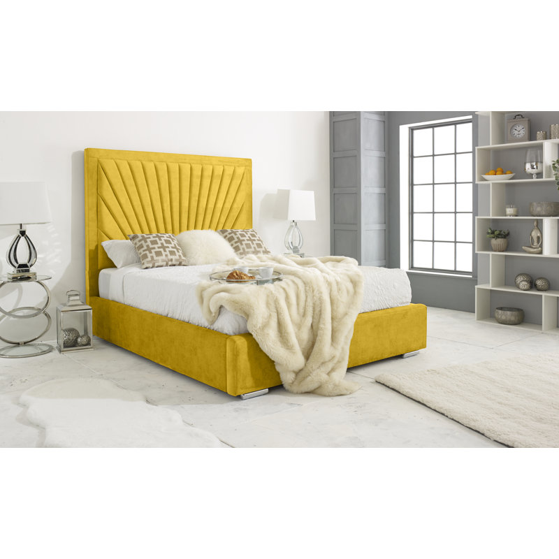 Aelfred Upholstered Velvet Bed, Small Double (4'), Mustard Gold