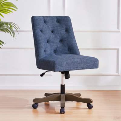 Chaise de bureau pivotante rembourrée, chaise de bureau à domicile sans accoudoirs, chaise d'ordinateur à hauteur réglable en tissu avec roulettes