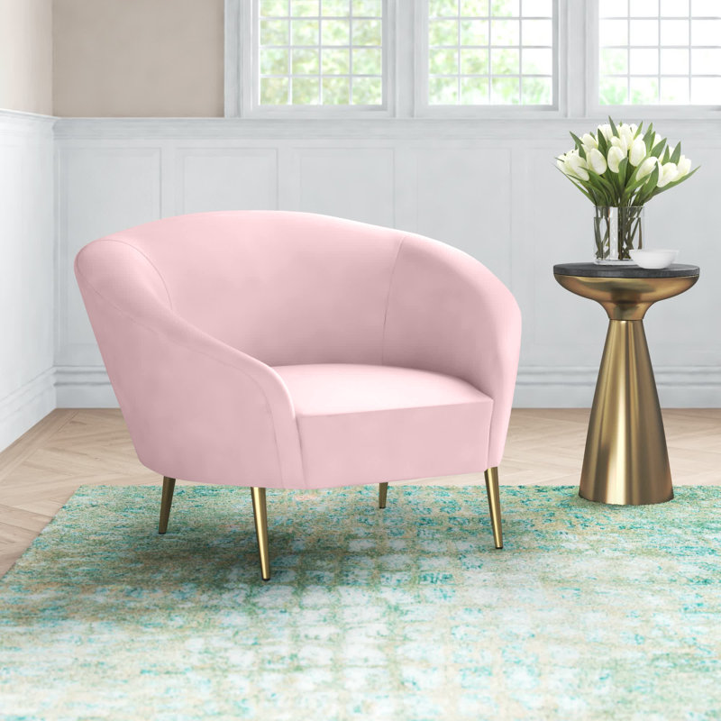 Ritz 43.5" Wide Velvet Barrel Chair, Pink Velvet