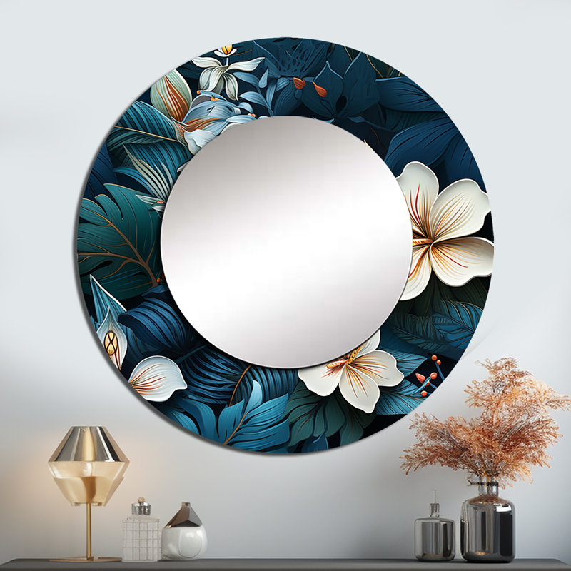 Moody Tropics Moody Patterns - miroir mural unique tropical, miroir rond tropical, impression d'art en métal, 36 po x 36 po
