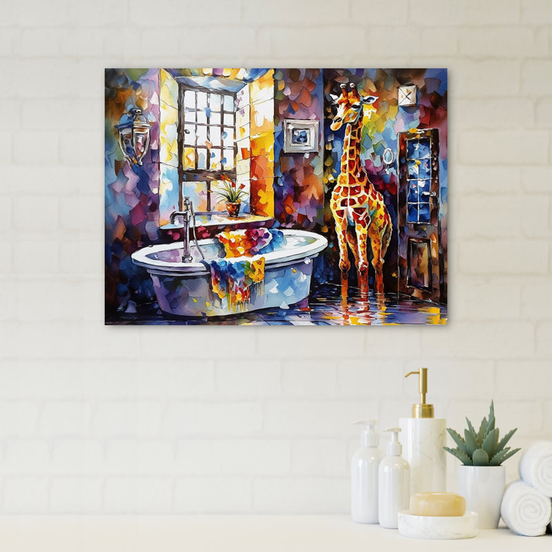 Girafe colorée dans la salle de bain, H 12 po x l 20 po x P 1 po