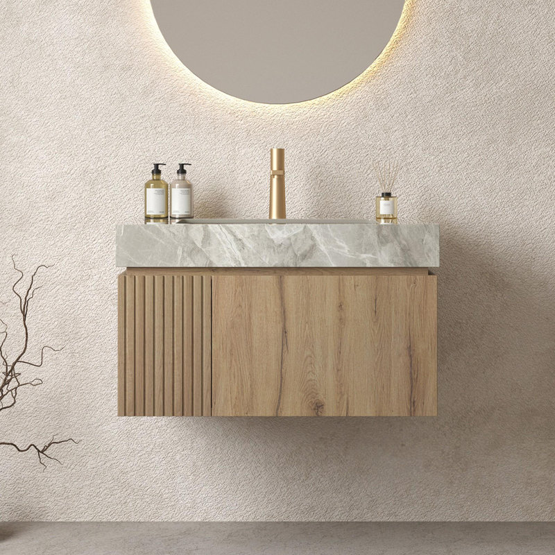 Meuble-lavabo mural simple 30 po avec lavabo, Chêne blanc