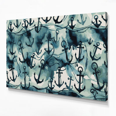 Nautical Anchor repeats Green Canvas Wall Art