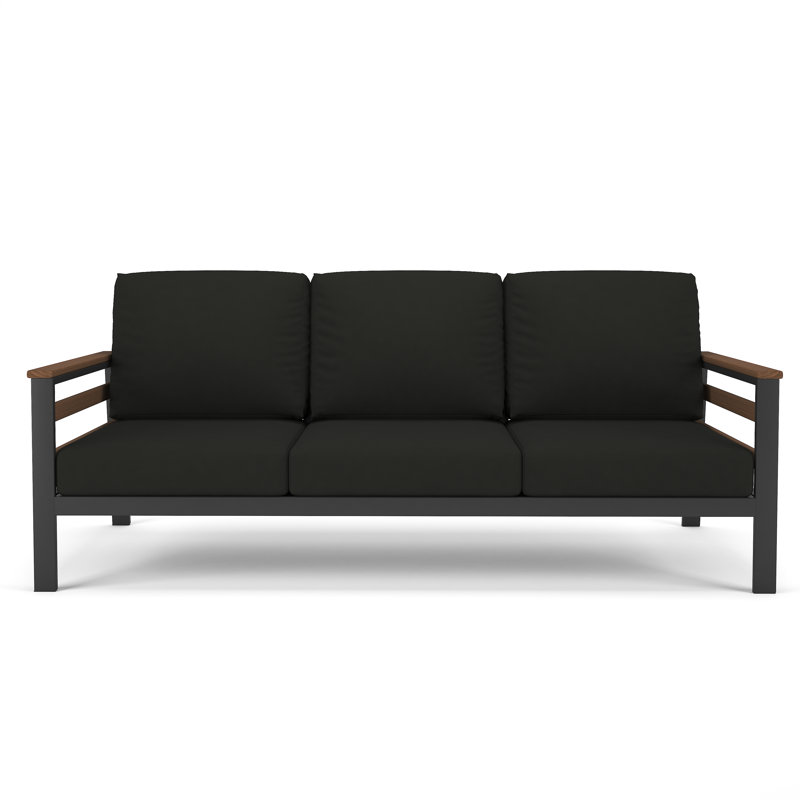 Townsend 80'' Wide Outdoor Patio Sofa with Sunbrella® Cushions, Canvas Black Sunbrella® Canvas, Brown