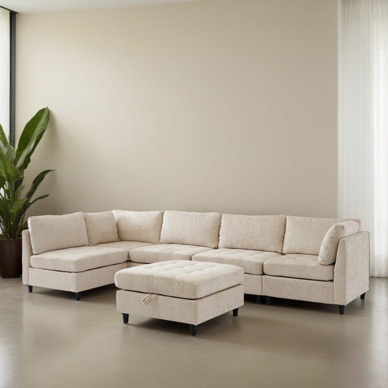 Canapé-lit modulaire 6 pièces pour salon, Polyester beige