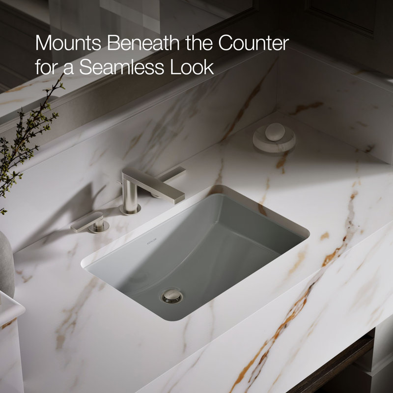 Ladena® Finish Vitreous China Rectangular Undermount Bathroom Sink with Overflow, Ice Gray
