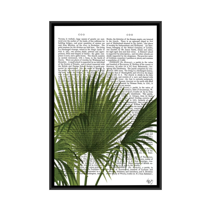 « fan palm i », impression sur toile, H 26 po x l 18 po x P 1,5 po, Toile avec cadre noir, Pas de tapis