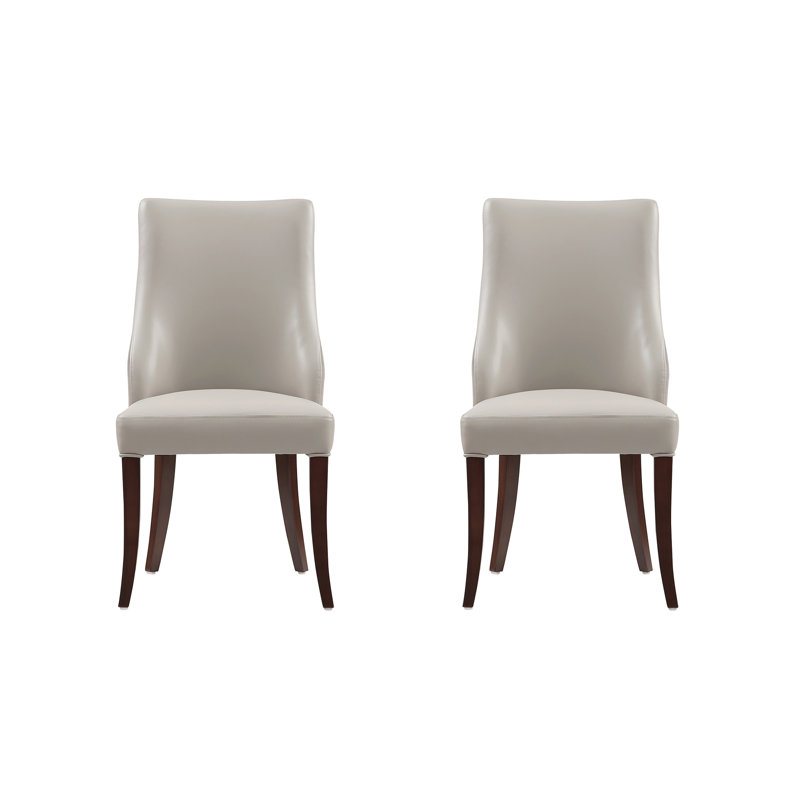 Chaise rembourrée en cuir de hêtre Connie, Gris clair