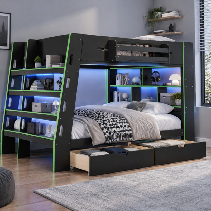 Full Over Full Over Full Platform Bunk Bed