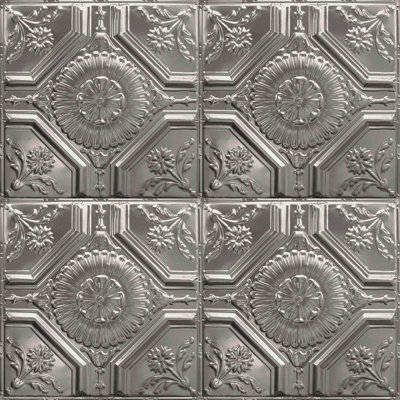 (5 Pack) Nail-Up 100% Metal Tin Ceiling Tiles - Pattern #23 Floral Diamonds- 24 x 24 in (20 sq ft)
