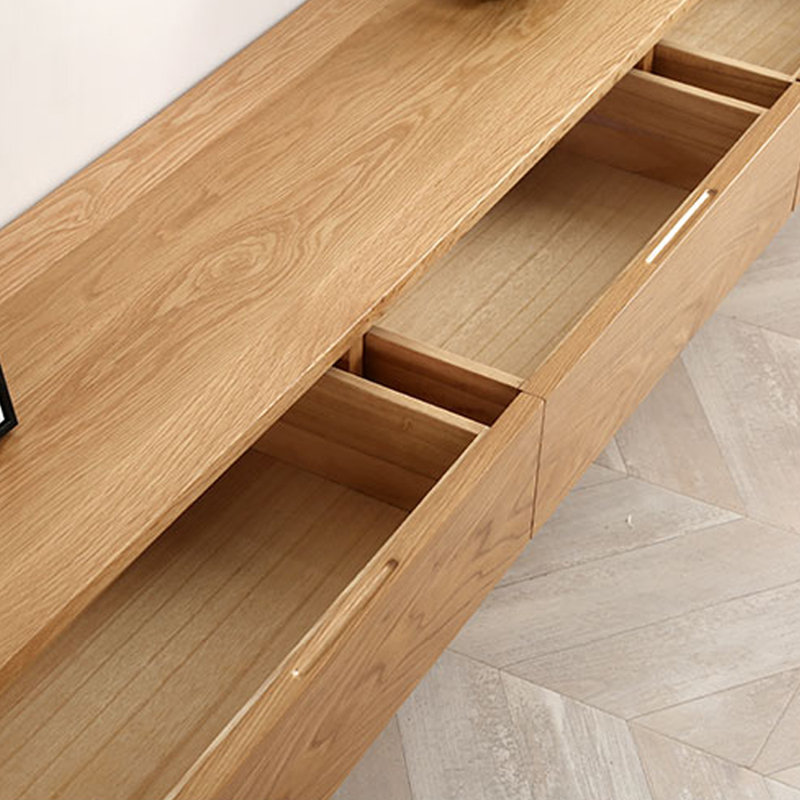 Solid Oak TV Stand with 4 Drawers, 15.75" H x 62.99" L x 11.81" D
