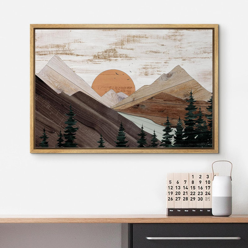 «Western Wood Effect Landscape Rustic Brown Mountain Trees Nature Abstract Farmhouse Wall Decor Room», reproduction d'art sur toile