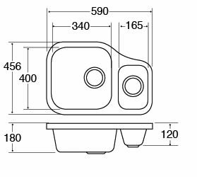 59cm x 46cm 1.5m Bowl Undermount Kitchen Sink, Left hand