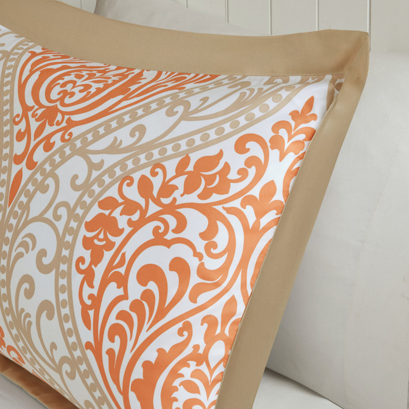 Senna Damask Comforter Set, Twin/Twin XL Comforter+ 1 Standard Sham + 2 Throw, Orange
