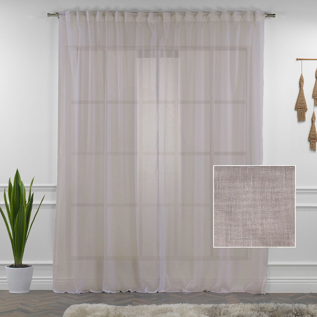 Linen Sheer Single Curtain Panel, Dark Beige, 100" W x 156" L