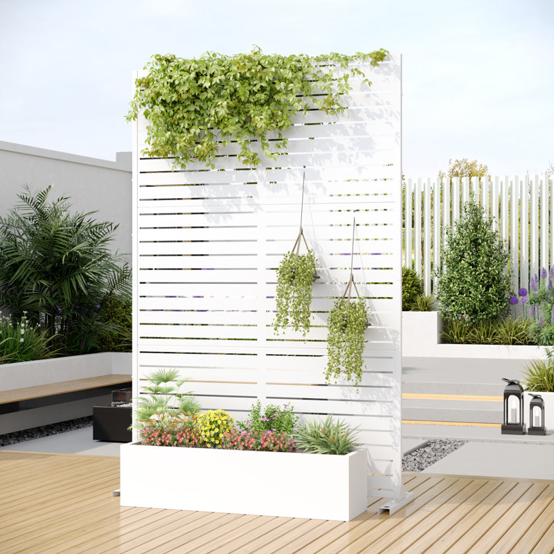 Panneau d'intimité en treillis avec jardinière pour l'intérieur / extérieur / décoration / jardin, Blanc