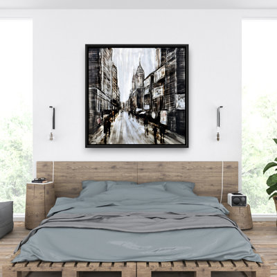 Busy gray street - Street scenery canvas for living room decor