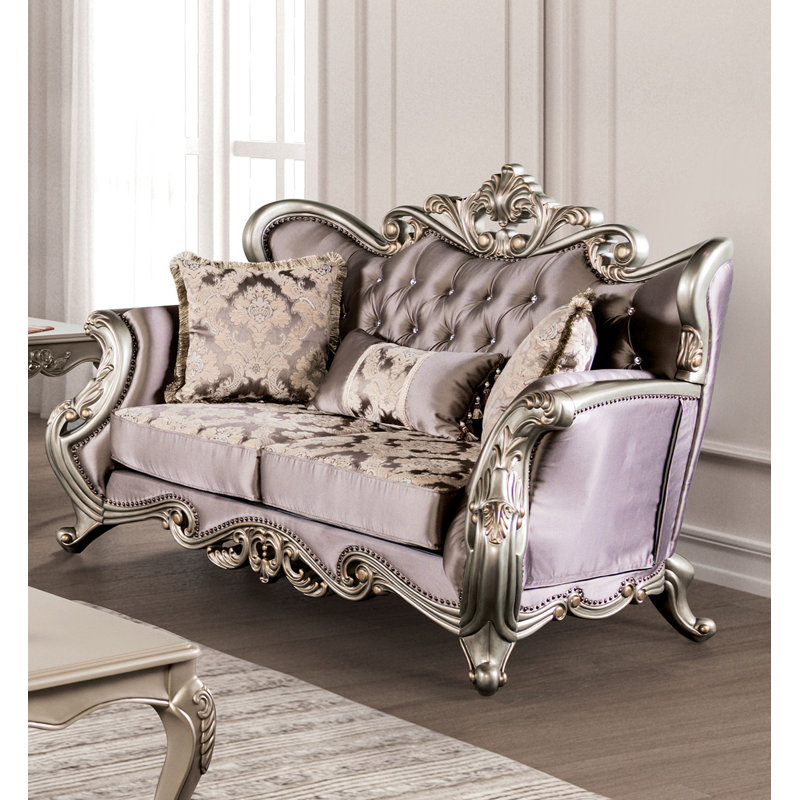 Causeuse l 70 po, champagne / mauve, Argent argent, Champagne / mauve