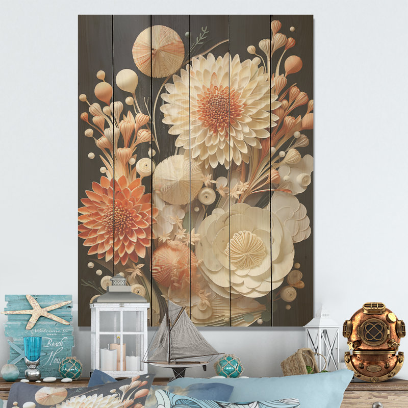 Abstrait corail fleurs I - corail côtier sous l'eau, art mural sur bois de pin naturel, H 40 po x l 30 po