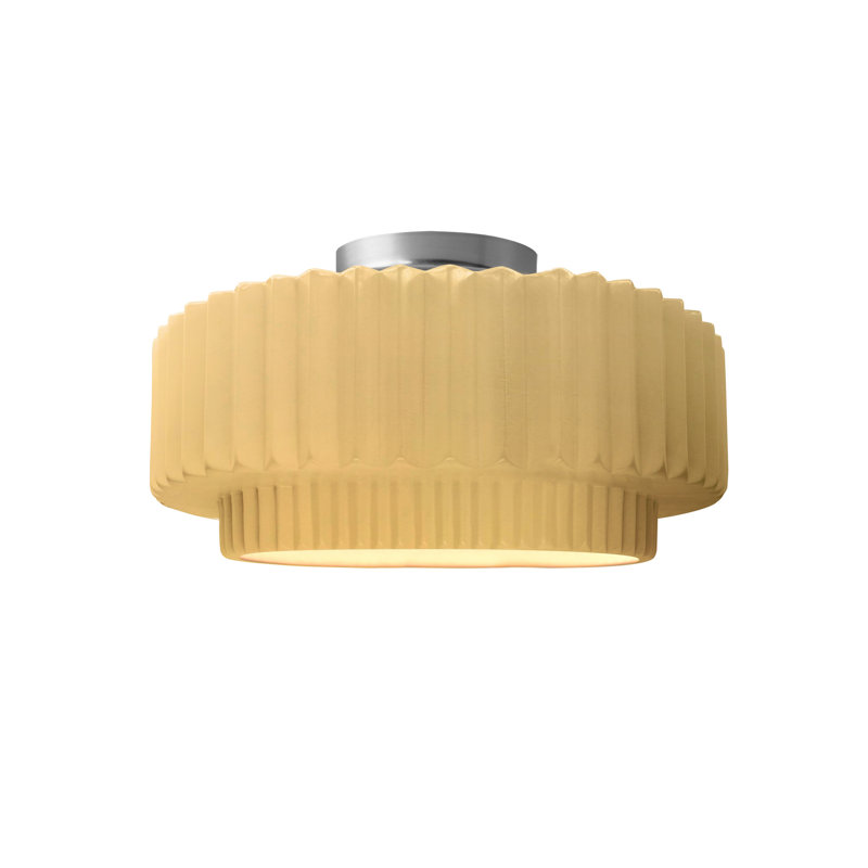 Radiance Ceramic Pleated Semi-Flush Mount, Muted Yellow, Brushed Nickel, 7" H x 12" W x 12" D