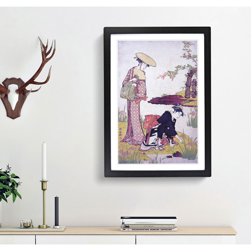 The Iris Garden by Torii Kiyonaga - Picture Frame Painting Print, Black Framed, 48cm H x 36cm W x 2cm D