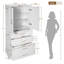 Armoire de salle de bain autoportante de 72,2 po de hauteur avec 3 tiroirs (cloisonnés, standard, profond), tablette réglable, style moderne et élégant, portes à fermeture douce, panneaux de fibres à densité moyenne, poignées en acier-485574997