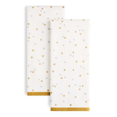 KATE SPADE NEW YORK CELEBRATION CONFETTI DOT 2-Pack Kitchen Towel Set, Ivory/Gold/Silver, 17"x28"