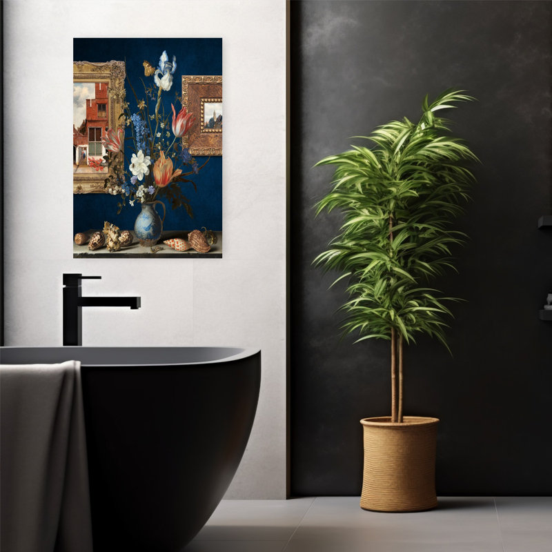 Made In Delft - Art mural d'art contemporain tulipe fleur, H 24 po x l 16 po, Bleu