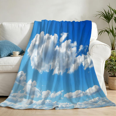 Blue Ultra Soft Flannel Fleece Throw Blanket,Sky Tiny Clouds Weather Single-Sided Print