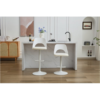 Bar Stools Set of 2 Modern Grey PU Counter Height Barstool, High Padded Swivel Adjustable Barstools with Back for Bar Counter and Kitchen Island