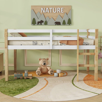 Solid Rubber Wood Twin Loft Bed With Strengthened Slats, Low Height Design, And Ample Under-Bed Storage Space.
