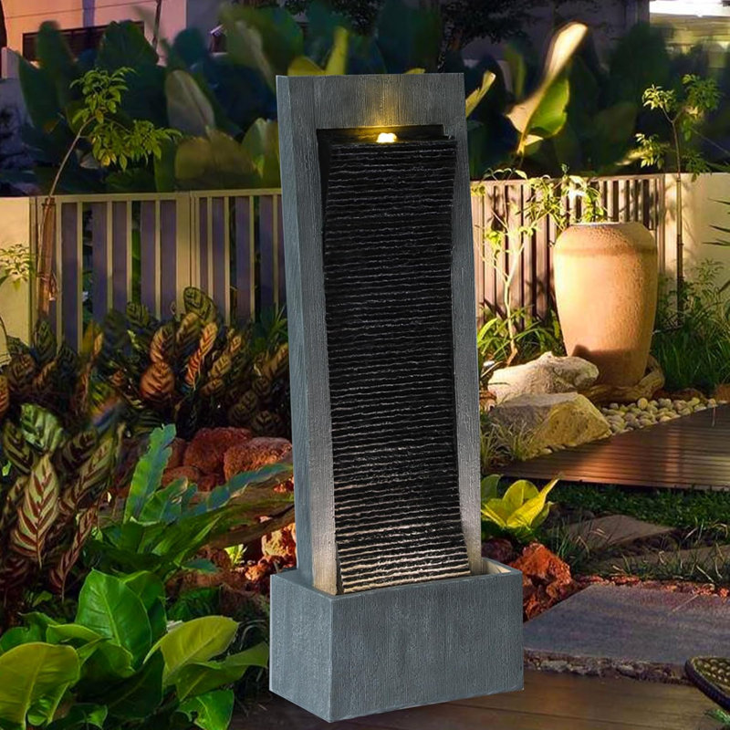 Outdoor Cascading Freestanding Flowing Fountain, 49.2" H Indoor Waterfall Fountains with Pump LED Lights Cobbles