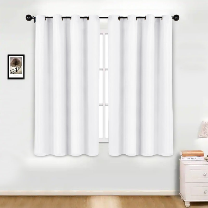 Polyester Thermal Insulated Room Darkening Curtain Panels, 52" W x 63" L, Snow White