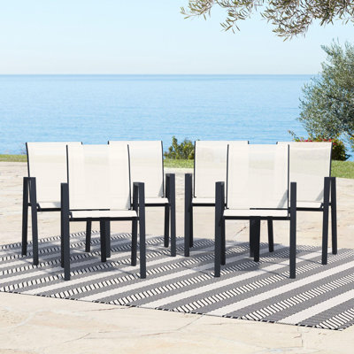 Outdoor Textilene Dining Chairs Set of 6, Patio Stacking Armchair with Metal Frame and Backrest for Outdoor