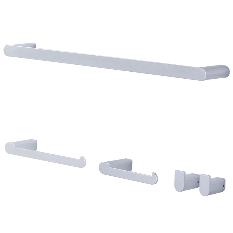 Stainless Steel Square 5 - Piece Bathroom Hardware Set With Towel Bar, Towel Holder, Toilet Paper Holder And 2 Hooks