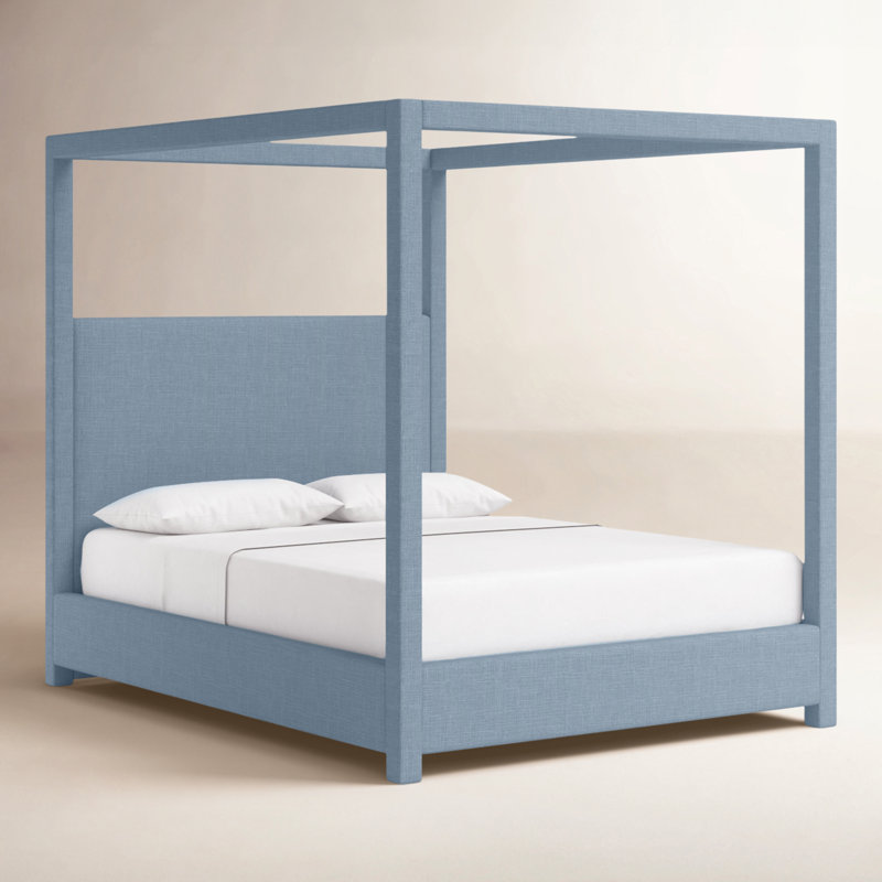 Bois massif Dunwich et plateforme rembourrée, Tissu texturé bleu ciel, Grand